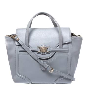 Pre Owned Versace Grey Leather Medusa Flap Tote