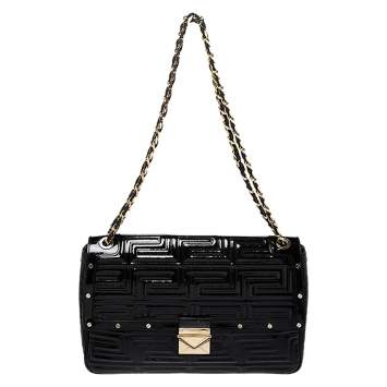 Pre Owned Versace Black Patent Leather Flap Shoulder Bag