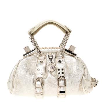 Pre Owned Versace Gold Leather Madonna Framed Satchel