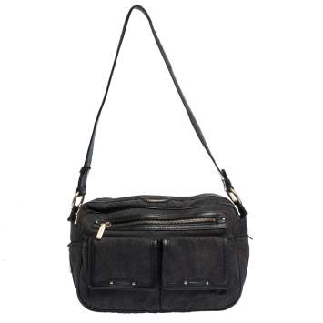 Pre Owned Versace Medusa Print Canvas and Leather Multiple Pocket Shoulder Bag