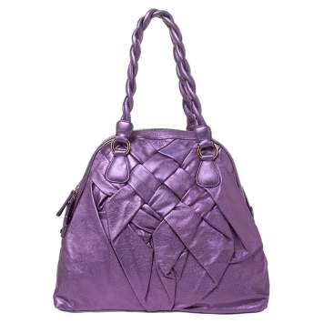 Pre Owned Valentino Purple Leather Woven Couture Satchel 
