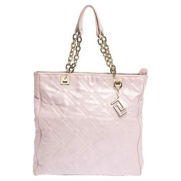 Pre Owned Versace Pearl Pink Leather Chain Shopper Tote