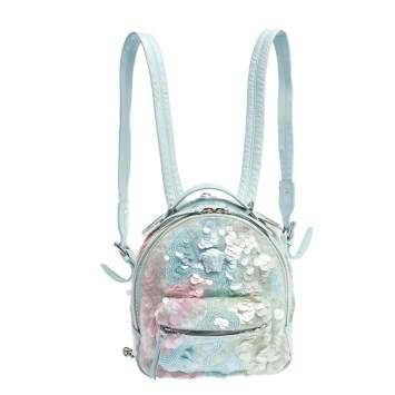 Pre Owned Versace Light Blue Suede and Leather Embellished Sequin Palazzo Medusa Backpack