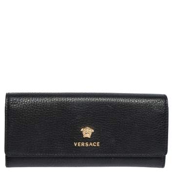 Pre Owned Versace Black Leather Medusa Continental Wallet