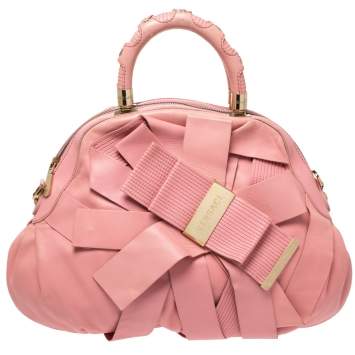 Pre Owned Versace Pink Leather Venita Bow Satchel 