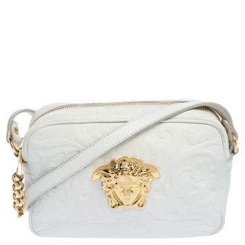 Pre Owned Versace White Leather Palazzo Medusa Camera Crossbody Bag