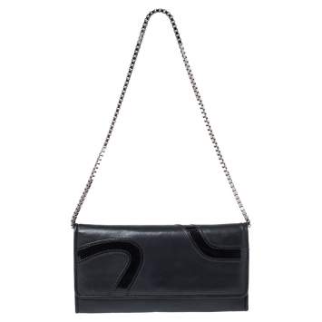 Pre Owned Versace Black Leather and Patent Leather Wallet on Chain