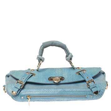 Pre Owned Versace Blue Python and Suede Canyon Top Handle Bag