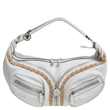 Pre Owned Versace White Leather Medusa Shoulder Bag