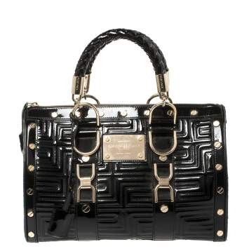 Pre Owned Versace Black Quilted Patent Leather Snap Out Of It Satchel