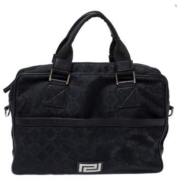 Pre Owned Versace Black Monogram Canvas and Leather Laptop Bag
