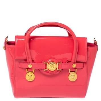 Pre Owned Versace Pink Patent Leather Medusa Medallion Tote