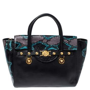 Pre Owned Versace Multcolor Leather and Snakeskin Medusa Medallion Tote