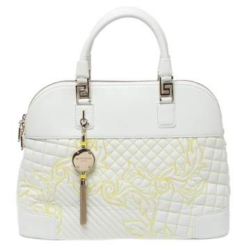 Pre Owned Versace White Barocco Quilted Leather Athena Vanitas Satchel