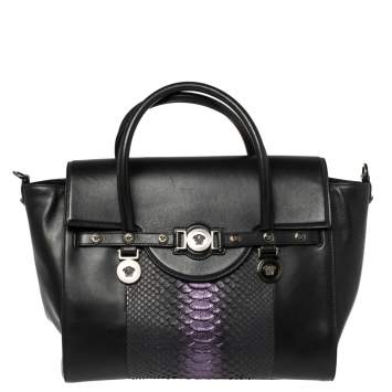 Pre Owned Versace Black Python And Leather Large Signature Tote