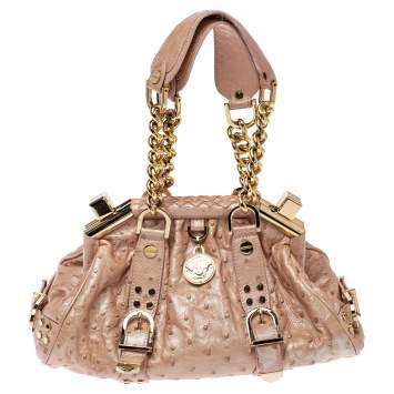 Pre Owned Versace Peach Ostrich Frame Satchel
