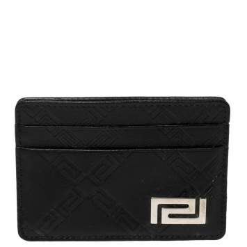 Pre Owned Versace Black Leather Card Holder