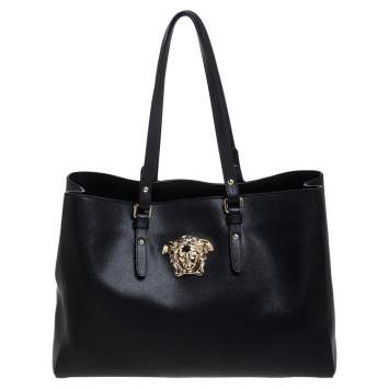 Pre Owned Versace Black Leather Palazzo Medusa Tote
