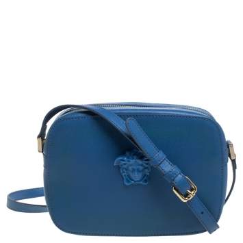 Pre Owned Versace Blue Leather Palazzo Medusa Camera Crossbody Bag