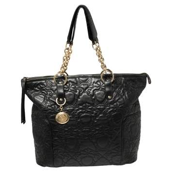 Pre Owned Versace Black Monogram Quilted Leather Top Zip Tote