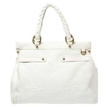 Pre Owned Versace White Leather Medusa Embossed Satchel
