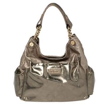 Pre Owned Versace Metallic Bronze Leather Pocket Shoulder Bag