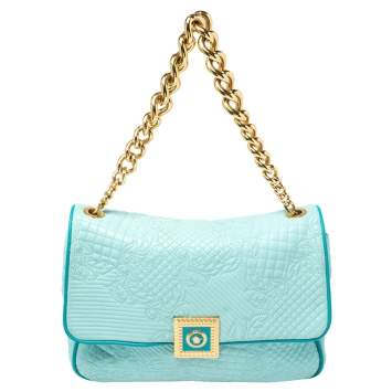 Pre Owned Versace Turquoise Quilted Leather Vanitas Chain Shoulder Bag