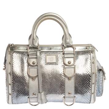 Pre Owned Versace Silver Snakeskin Snap Out Of It Satchel