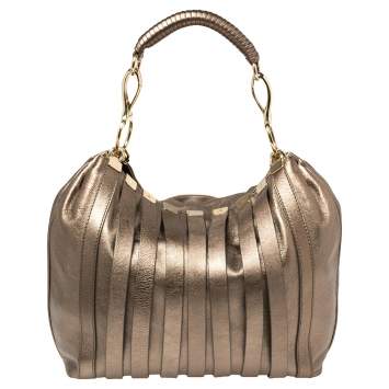 Pre Owned Versace Metallic Leather Stripped Hobo