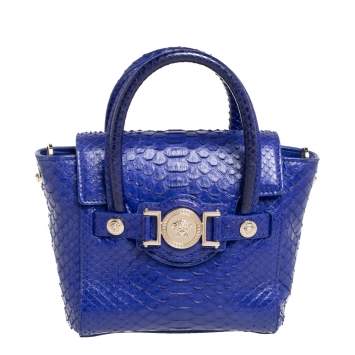 Pre Owned Versace Royal Blue Python Mini Medusa Tote