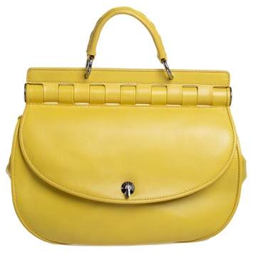 Pre Owned Versace Yellow Leather Top Handle Bag