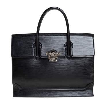 Pre Owned Versace Black Textured Leather Palazzo Empire Tote