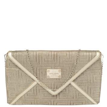 Pre Owned Versace Chain Gold Fabric Gianni Couture Envelope Chain Clutch