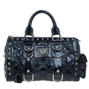 Pre Owned Versace Black Quilted Leather Snap Out Of It Satchel