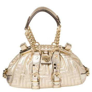 Pre Owned Versace Gold Quilted Leather Mini Madonna Frame Bag