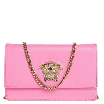 Pre Owned Versace Pink Leather Medusa Medusa Chain Clutch