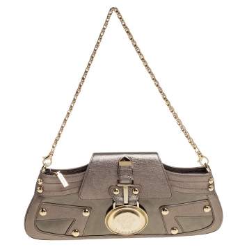 Pre Owned Versace Metallic Embossed Leather Icon Flap Chain Clutch