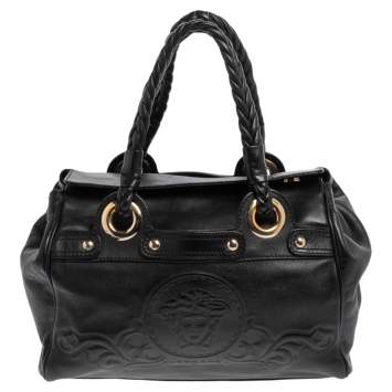 Pre Owned Versace Black Leather Satchel