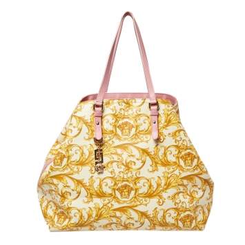Pre Owned Versace Beige/Yellow Coated Canvas Borocco Print Tote