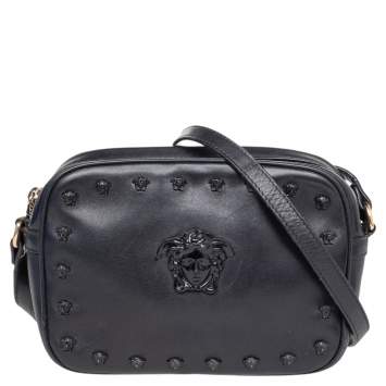 Pre Owned Versace Black Leather Medusa Crossbody Bag