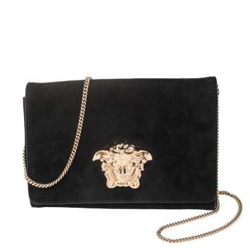 Pre Owned Versace Black Medusa Chain Clutch