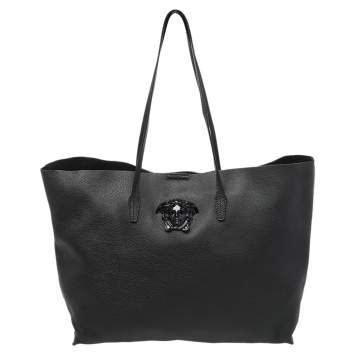 Pre Owned Versace Black Leather Palazzo Medusa Tote