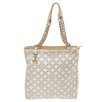 Pre Owned Versace Beige Leather And Canvas Shoulder Bag