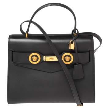 Pre Owned Versace Black Leather Icon Top Handle Bag