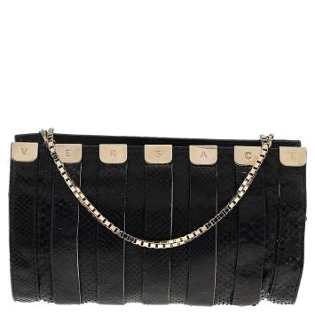 Pre Owned Versace Black Snakeskin Leather Shoulder Bag
