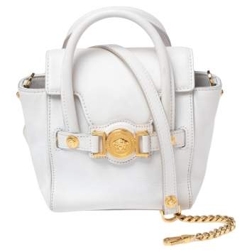 Pre Owned Versace White Leather Mini Signature Top Handle Bag