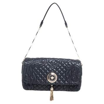 Pre Owned Versace Black Leather Vanitas Medea Shoulder Bag