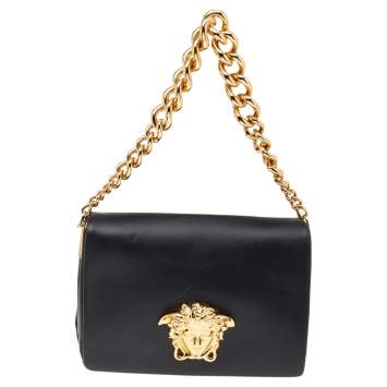 Pre Owned Versace Black Leather Medusa Sultan Shoulder Bag