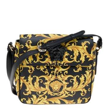 Pre Owned Versace Black/Yellow Barocco Print Medusa Crossbody Bag