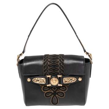 Pre Owned Versace Black Leather D Signature Medusa Shoulder Bag